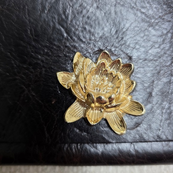 Moss Mills Dark Brown / Black Leather Lotus Flower Studded Envelope Clutch Bag - Picture 6 of 10